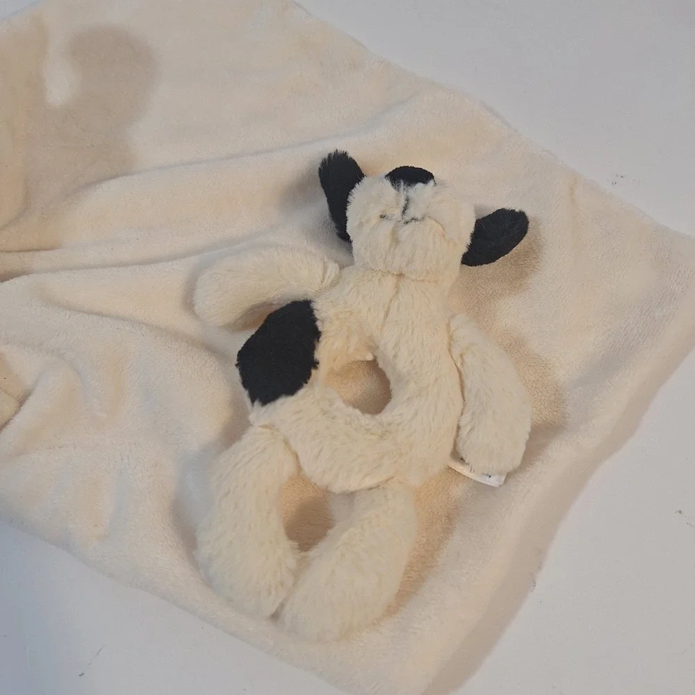 Jellycat Baby Raddle Dog White Black & Security Blanket Lovey Stuffed Animals